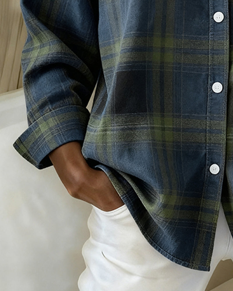 Xenna | Shirt with Check Pattern and Notched Collar